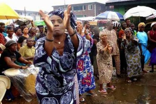 Ajai-Lycett performs in a stage play at Oshodi, Lagos
