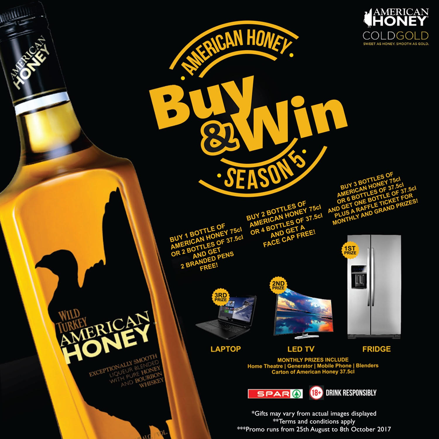 American Honey Buy & Win promo! Win a brand new laptop, LED TV and