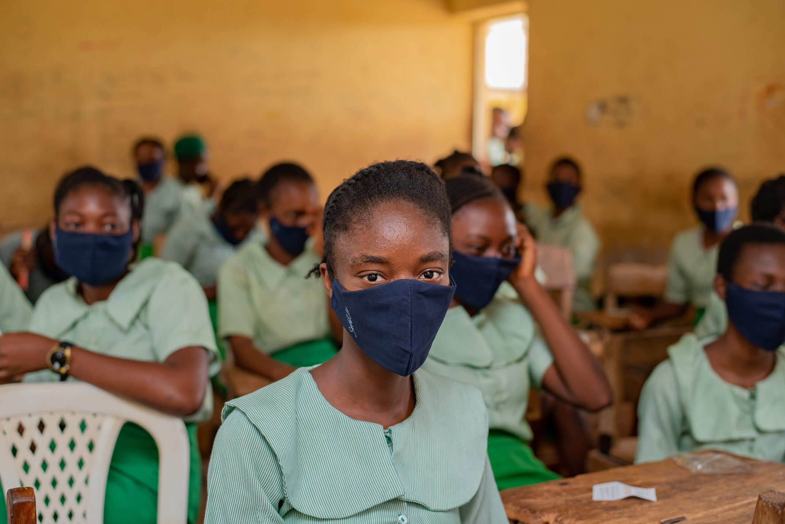 A student at Ife City College, Osun State, wearing Project Safeup mask