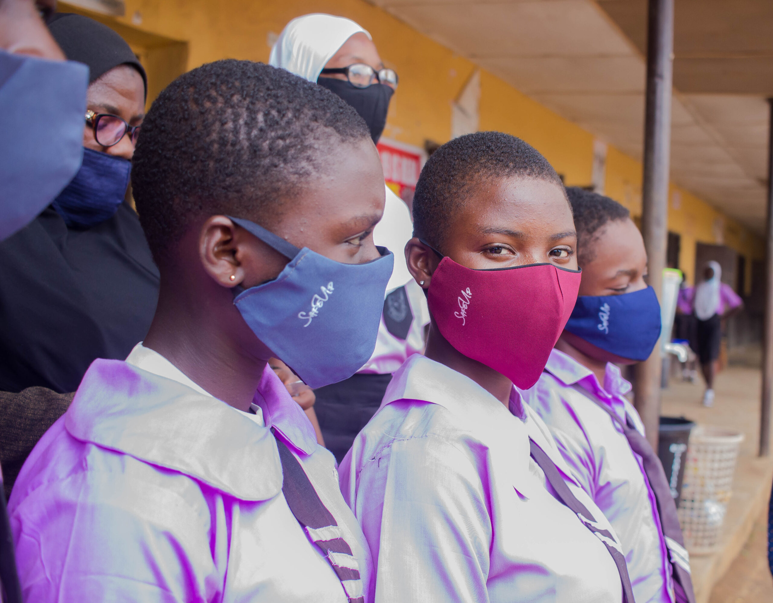 Students of Orisunbare wearing the Project SafeUp masks in 2020